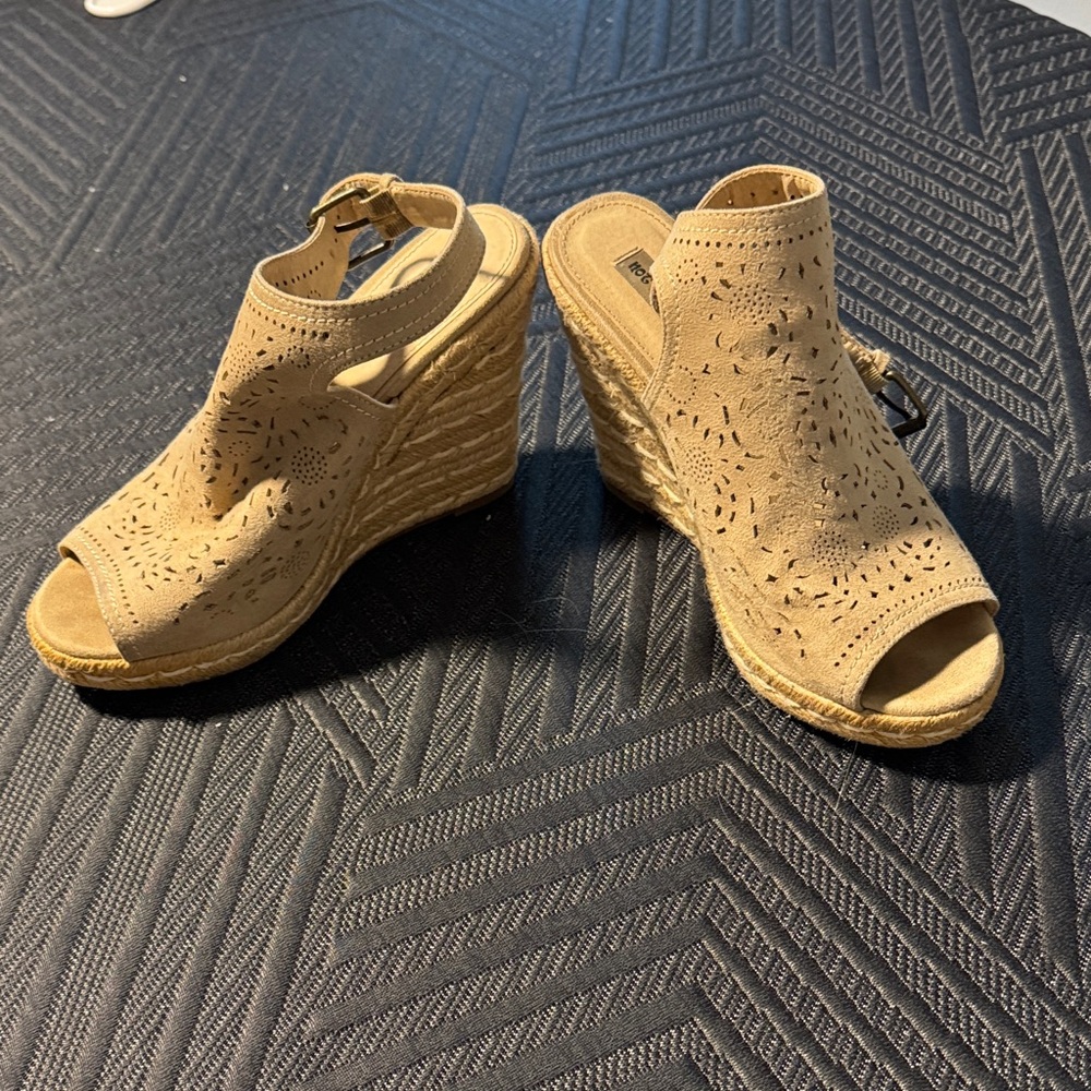 Not Rated Beige Peep-Toe Wedges